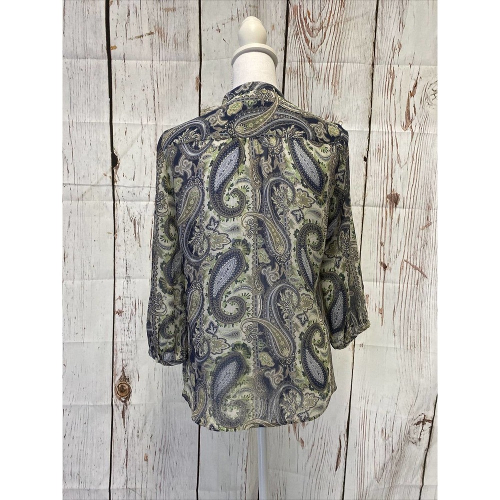 Liz Claiborne Sheer Paisley Print Button Up Blouse Size Petite Med. - Picture 2 of 4